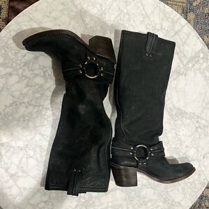 Frye Carmen Harness Boot Black Sueded Leather 6B